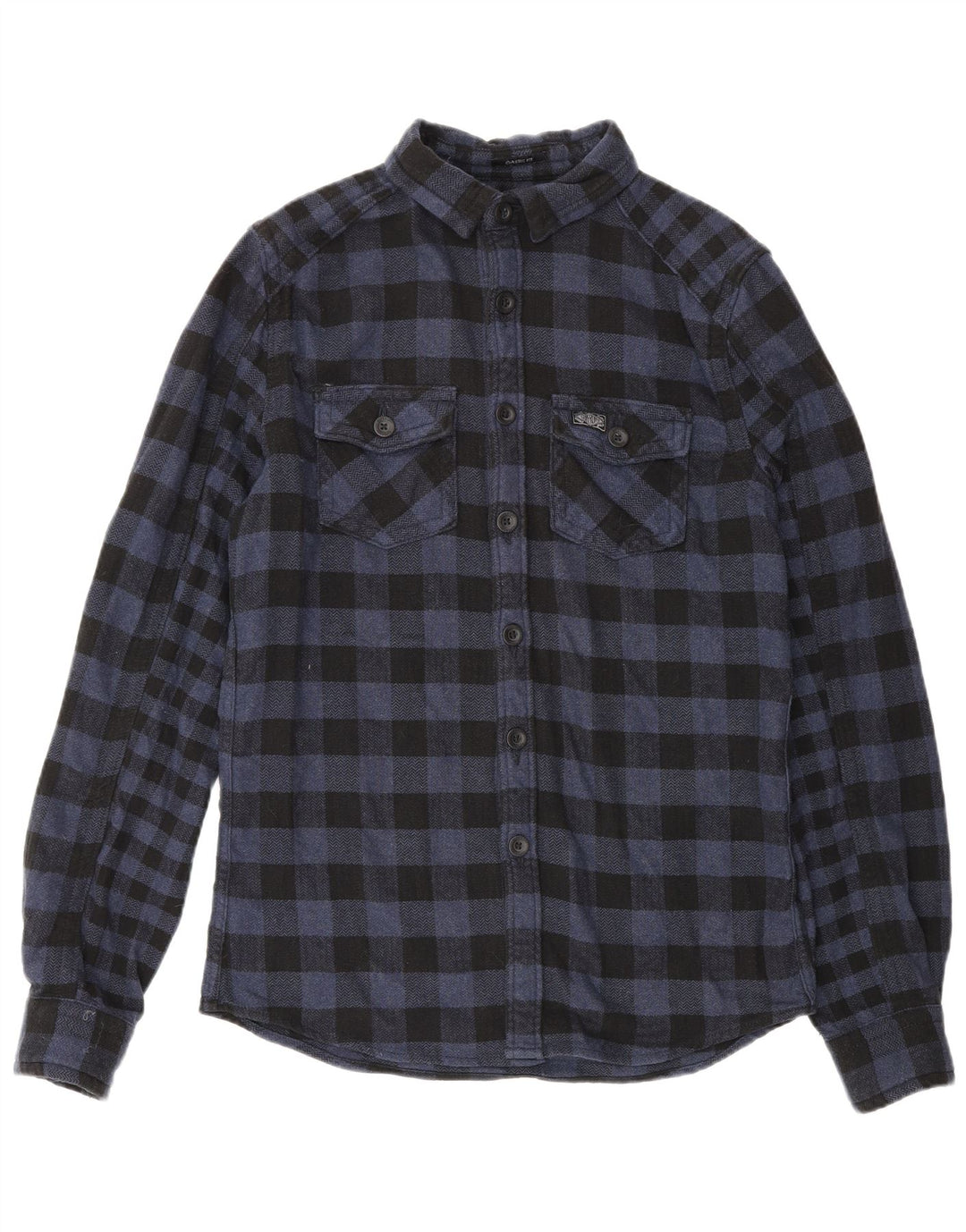 Superdry Flanelskjorte til mænd, lille marineblå ternet bomuld