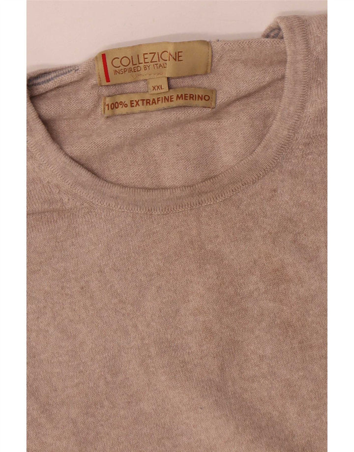 Marks & Spencer Herre sweater med rund hals 2XL Beige Merinould