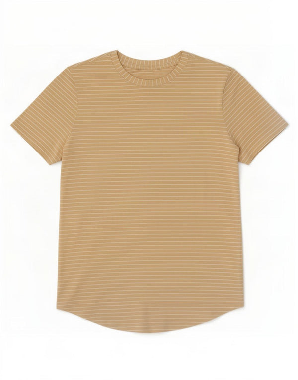 Lululemon Dame T-Shirt Top UK 12 Medium Beige Stribet