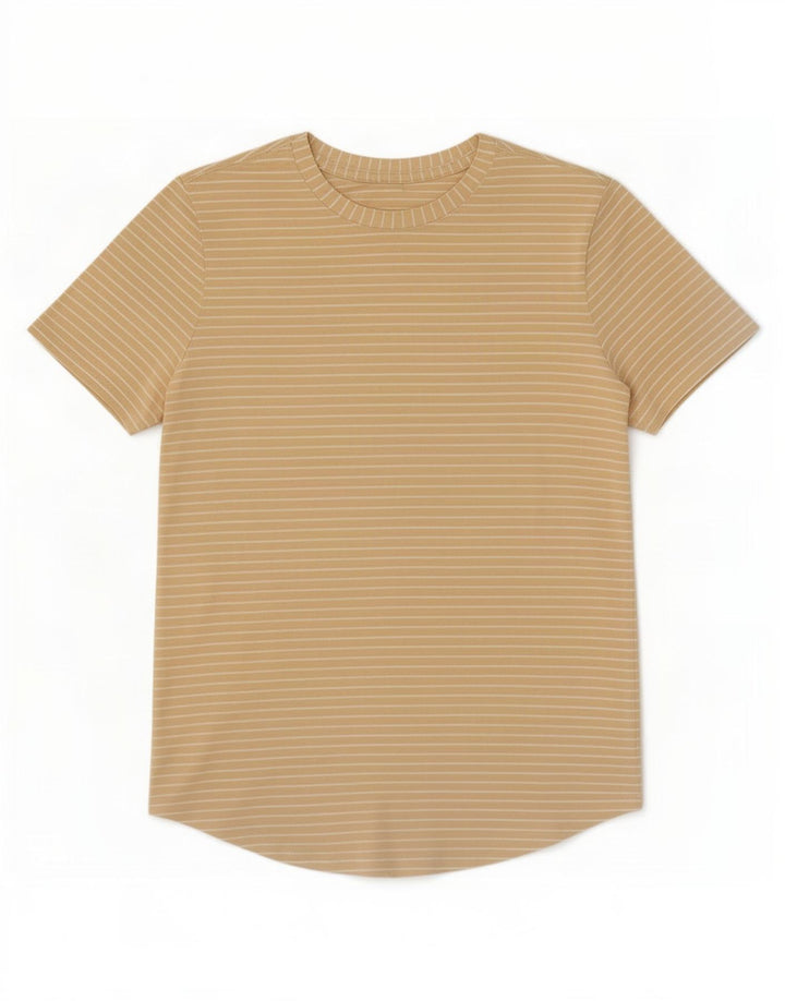 Lululemon Dame T-Shirt Top UK 12 Medium Beige Stribet