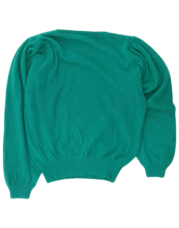 Vintage kvinders grafisk rund hals sweater UK 14 Medium Green Floral