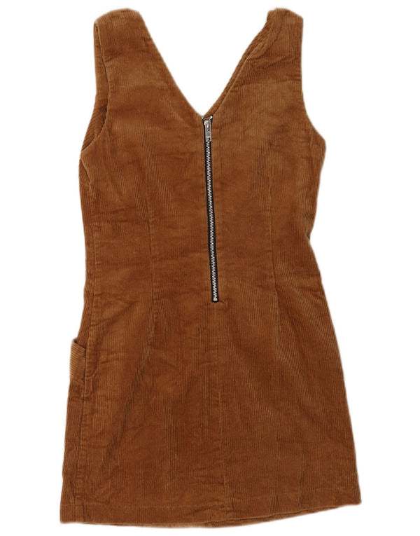 Jack Wills Damefløjl ærmeløs Pinafore-kjole UK 6 XS brun bomuld
