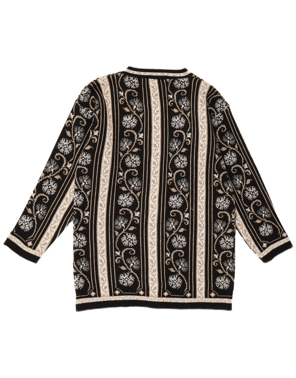Vintage Dame Cardigan Sweater UK 16 Large Sort Blomster Syntetisk
