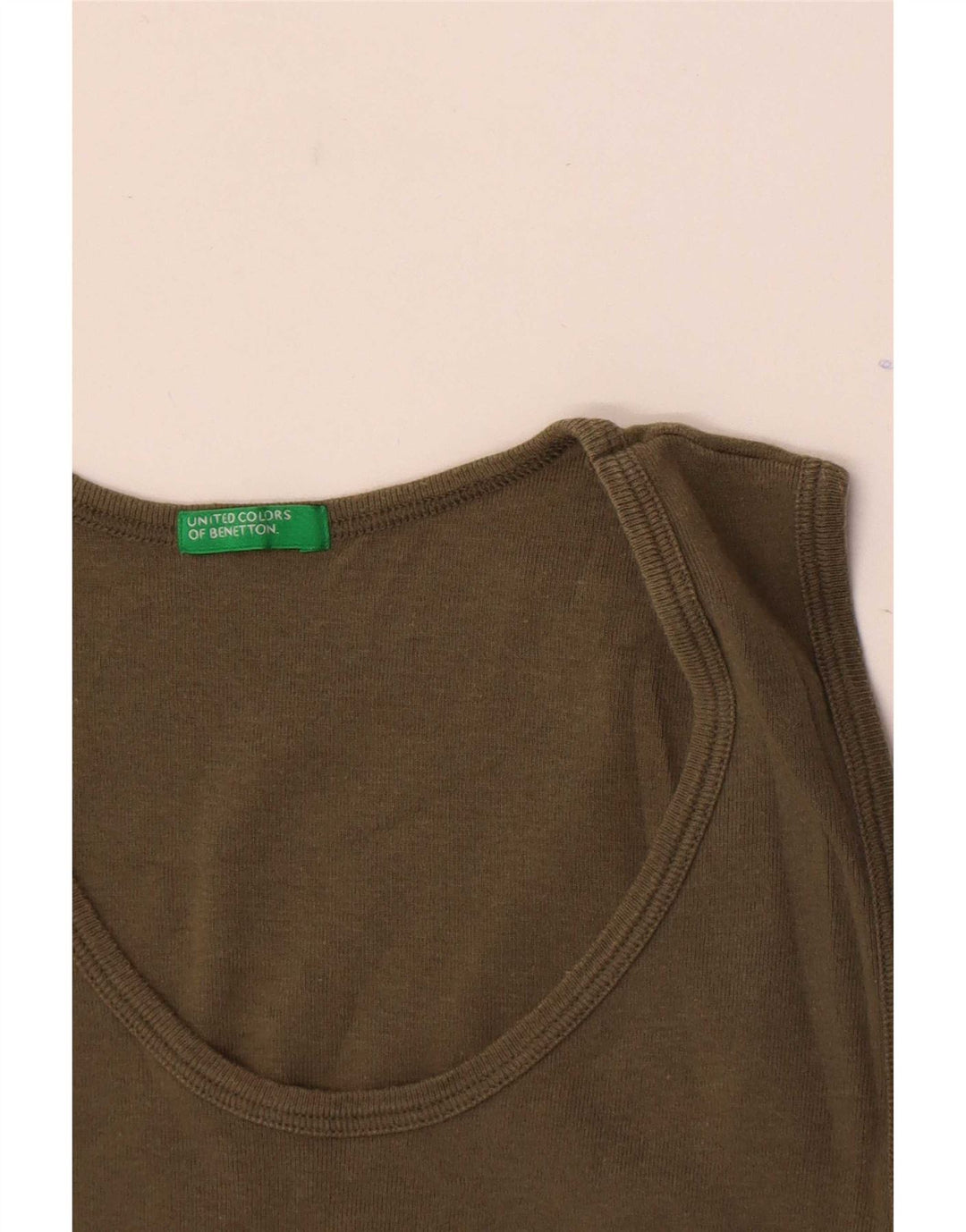 Benetton Womens Grafisk Vest Top UK 8 Small Khaki
