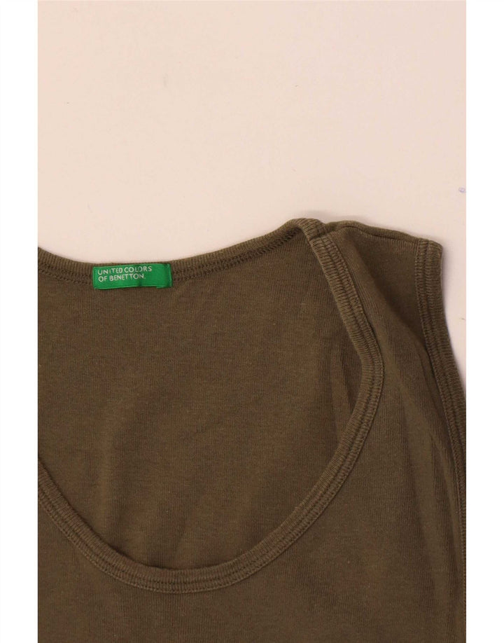 Benetton Womens Grafisk Vest Top UK 8 Small Khaki