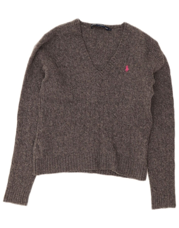 Ralph Lauren Pige V-hals sweater 9-10 år stor grå lammeuld