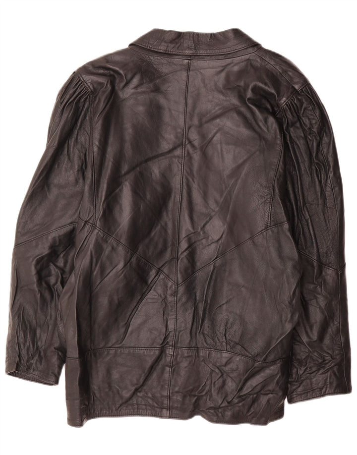 Vintage Dame Oversized Læderjakke UK 14 Medium Sort Læder