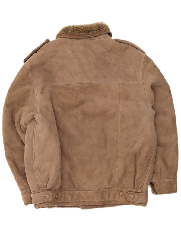 Vintage Mens Military Shearling Jacket IT 52 XL Beige