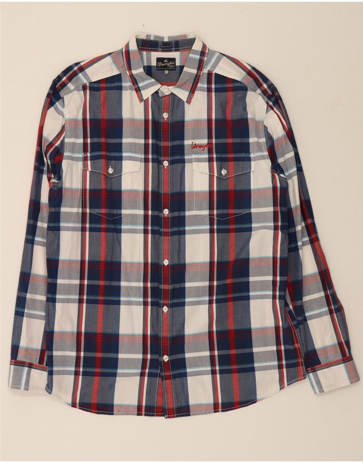 WRANGLER Mens Regular Fit Shirt XL Navy Blue Check Cotton Vintage Wrangler and Second-Hand Wrangler from Messina Hembry 