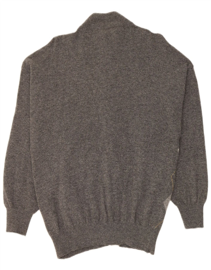 Gispa Dame Cardigan Sweater UK 14 Medium Grey Argyle/Diamond Virgin Wool