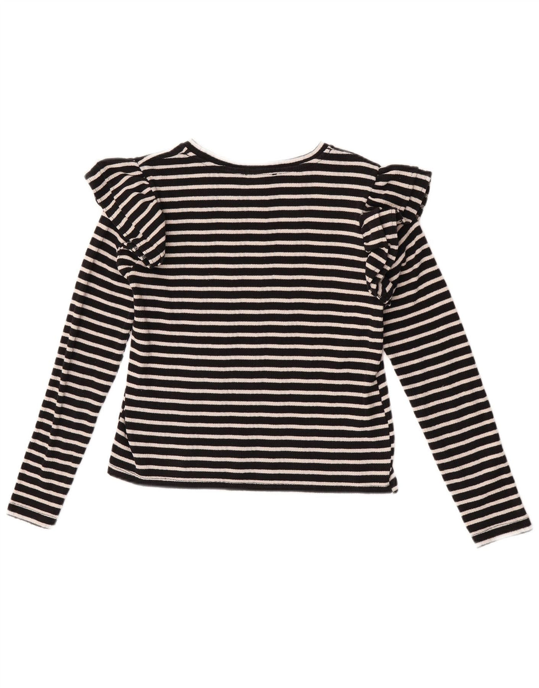 Zara Dame Crop Top Langærmet UK 12 Medium Sort Stribet