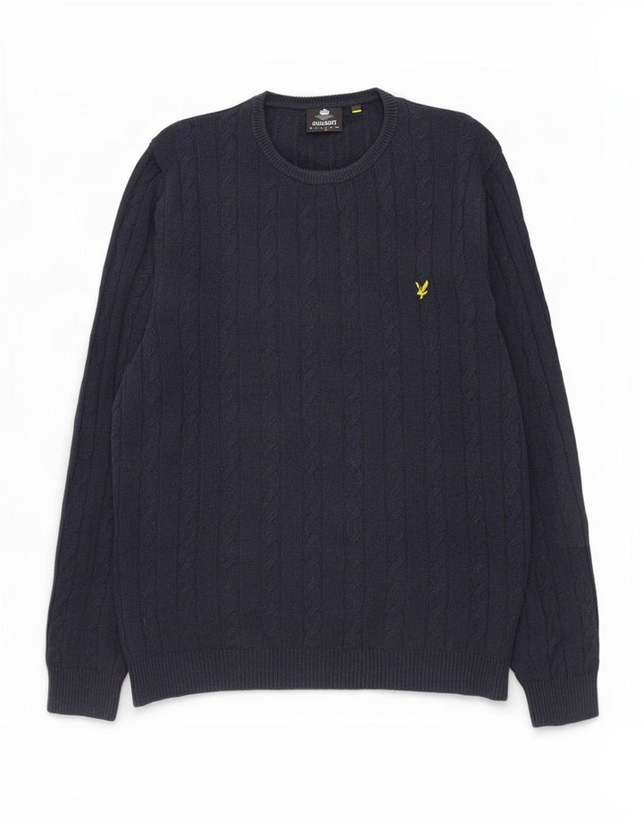 Lyle & Scott Herre sweater med rund hals, stor marineblå bomuld