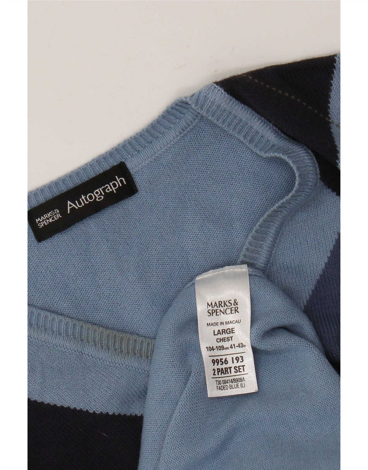 Marks & Spencer Herre Autograph Vest Tank Top Large Blue Argyle/Diamond