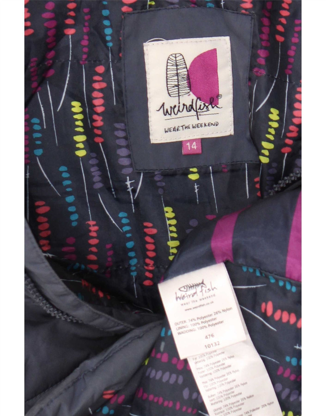 Weird Fish Womens Polstret Gilet UK 14 Large Navy Blue Polyester