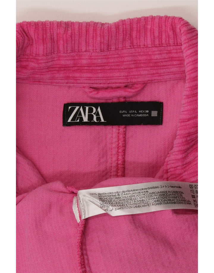 Zara Dame Oversized Corduroy Jacket UK 16 Large Pink Bomuld