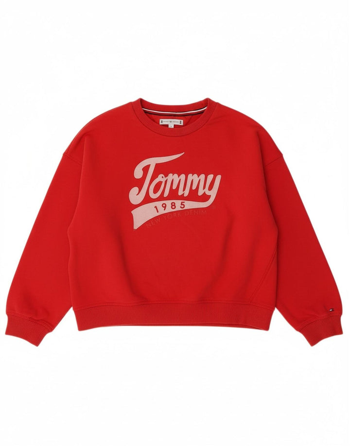 TOMMY HILFIGER Girls Oversized Graphic Sweatshirt Jumper 11-12 Years Red