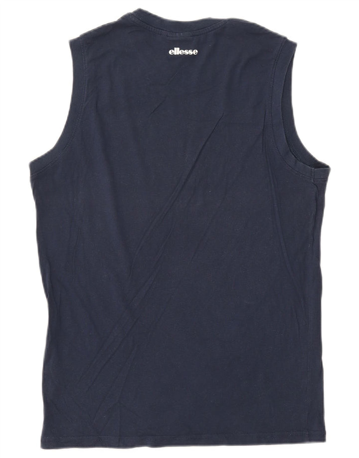 ELLESSE Kvinder Grafisk Vest Top UK 16 Large Navy Blue Bomuld