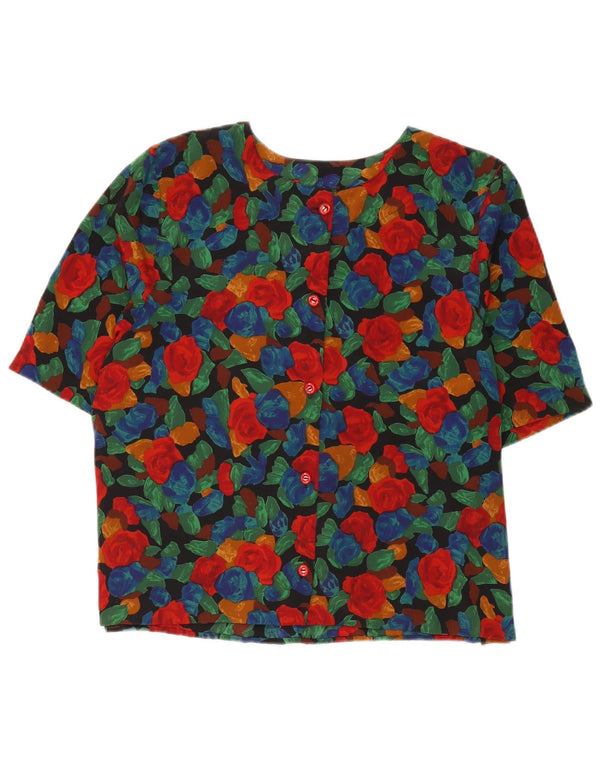 Vintage Kvinders Kortærmet Skjorte Bluse UK 16 Large Multicolored Floral