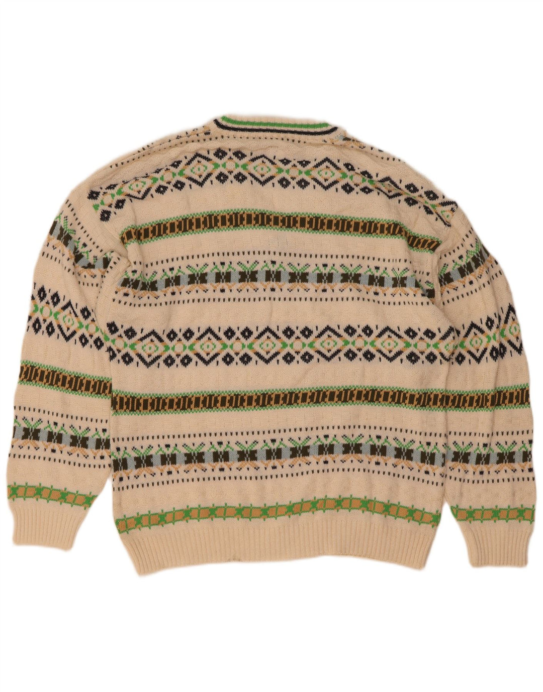 Vintage herre V-hals sweater Medium hvid geometrisk bomuld