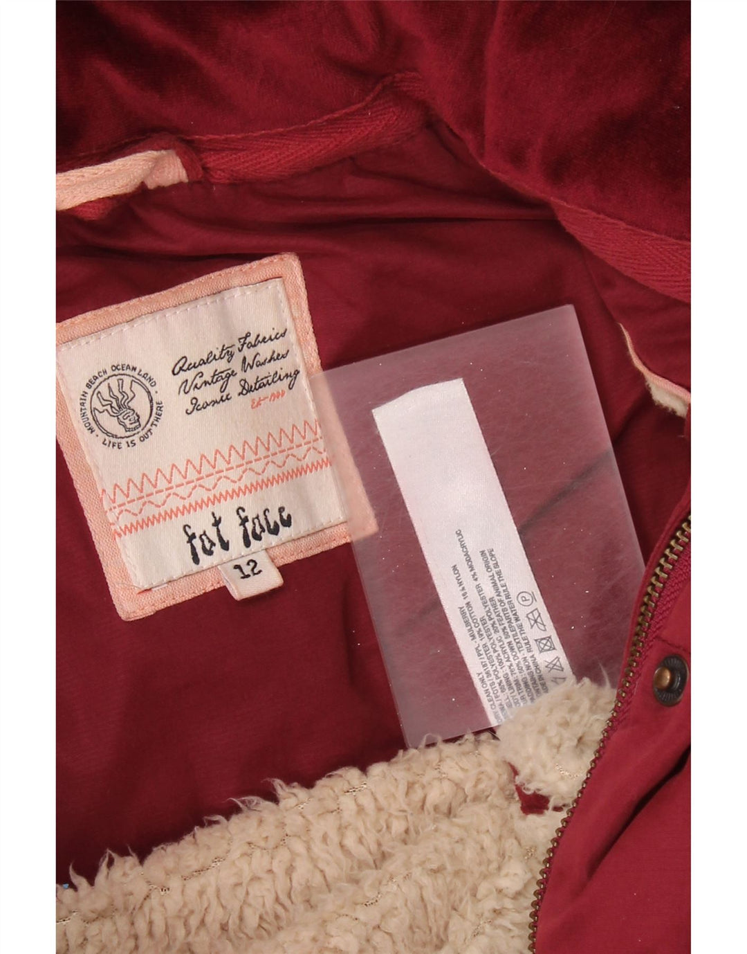 FAT FACE Dame hætte polstret Gilet UK 12 Medium Burgundy Polyester