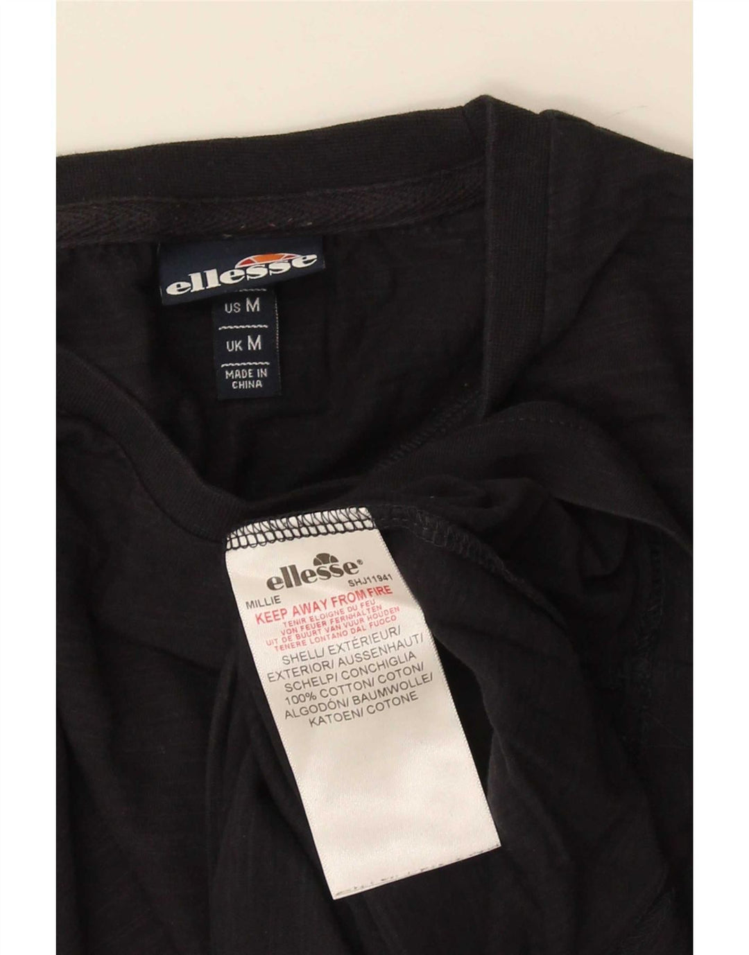 Ellesse Herre Grafisk T-Shirt Top Medium Sort Bomuld