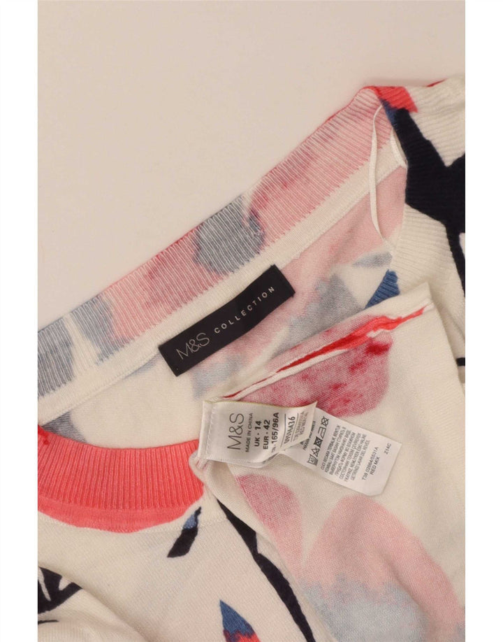 Marks & Spencer Dame Boat Neck Jumper Sweater UK 14 Medium White Floral
