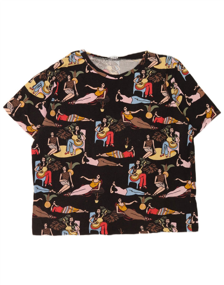 Zara Grafisk T-Shirt Top UK 16 Stor Sort