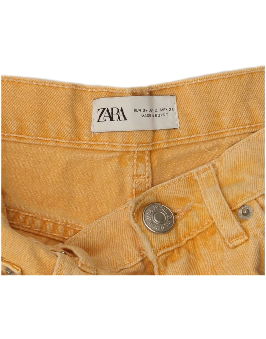 ZARA Dame Denim Shorts EU 34 2XS W24 Gul