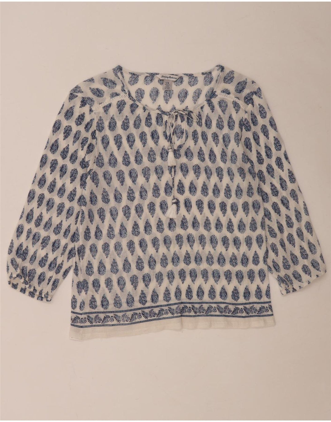 TOMMY BAHAMA Dame 3/4-ærmet blusetop UK 16 Stor hvid Paisley Bomuld