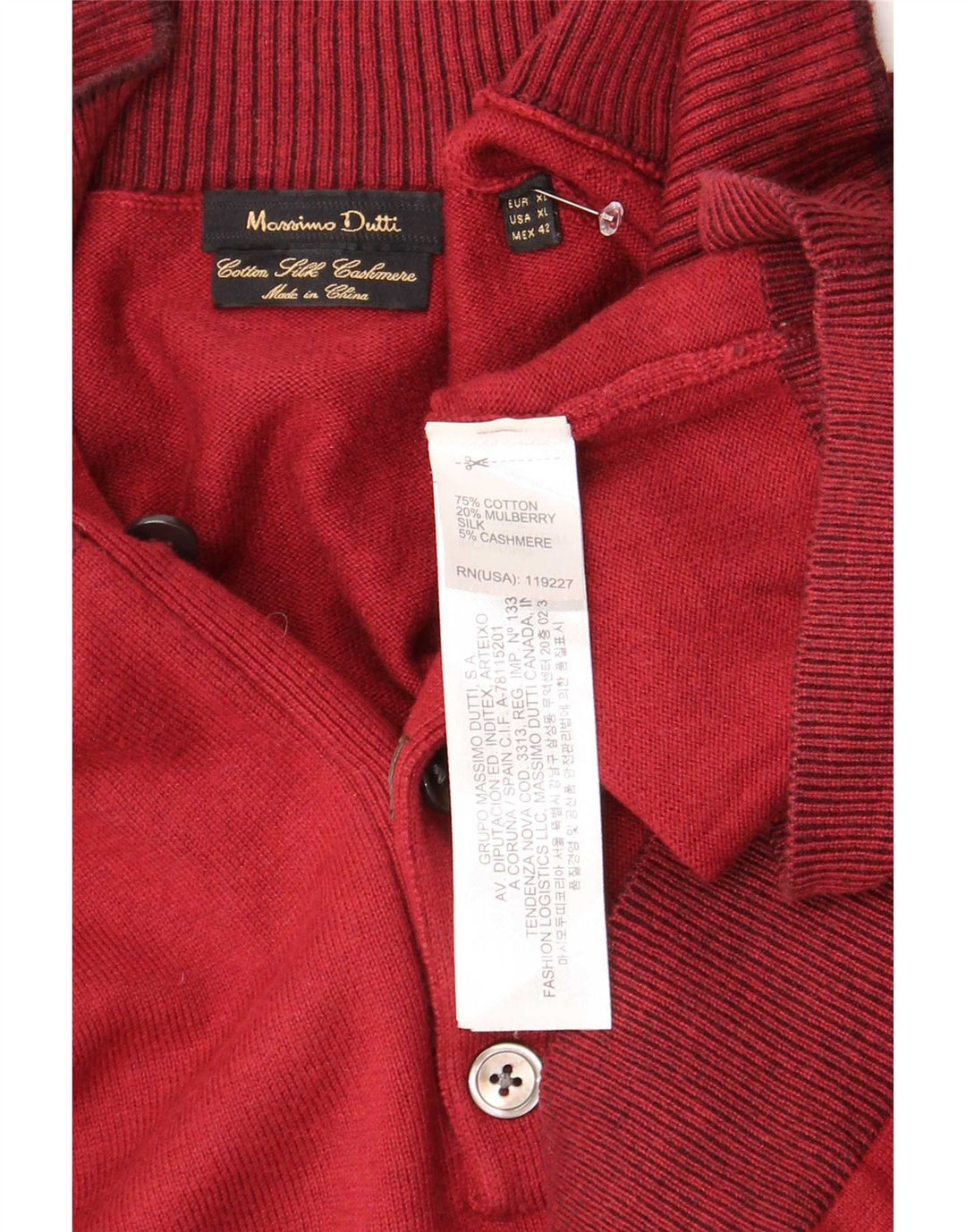Massimo Dutti Herre Button Neck Jumper Sweater XL Bourgogne Bomuld