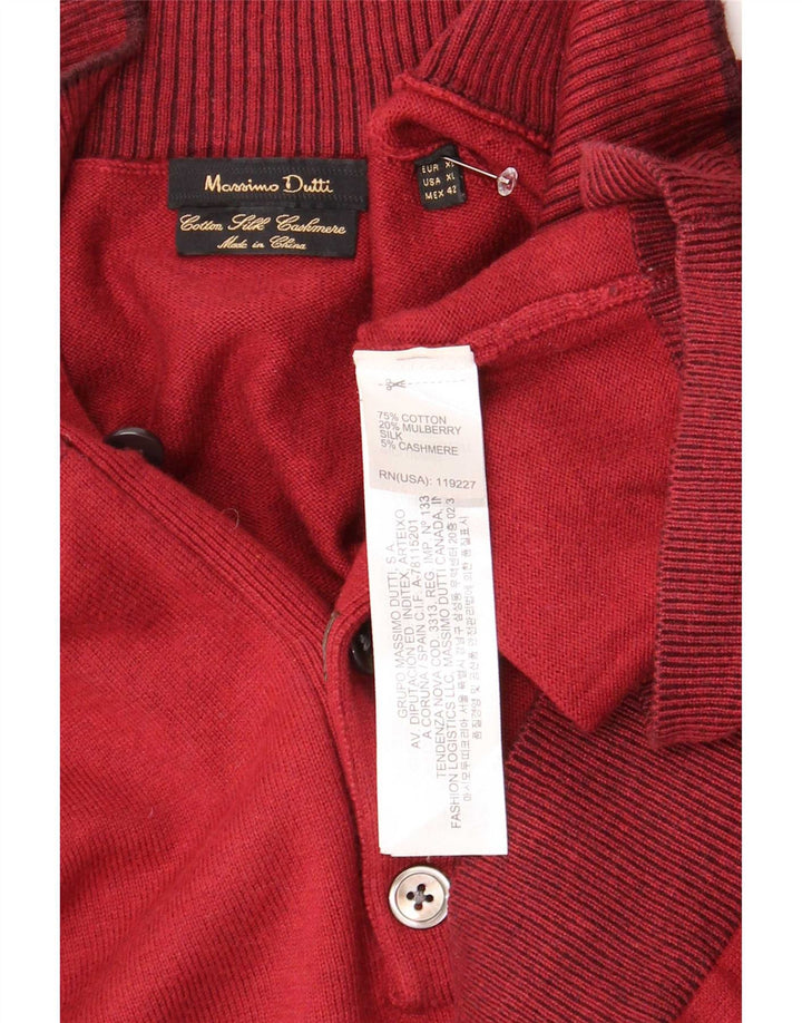 Massimo Dutti Herre Button Neck Jumper Sweater XL Bourgogne Bomuld