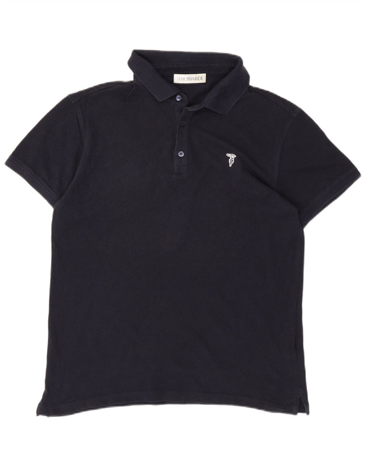 TRUSSARDI Mens Polo Shirt Small Navy Blue Cotton