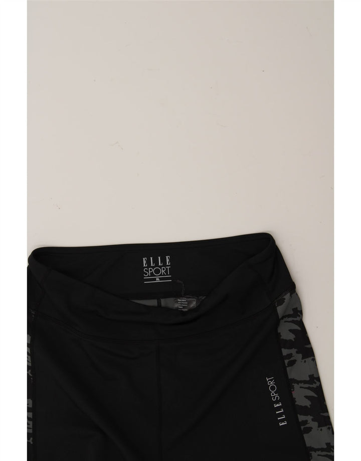 ELLE SPORT Womens Graphic Leggings UK 18 XL  Black Polyester Vintage Elle Sport and Second-Hand Elle Sport from Messina Hembry 