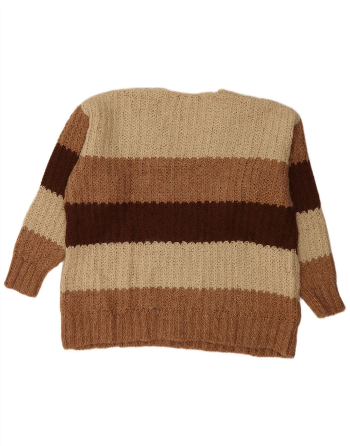 ZARA Dame Oversized V-hals sweater UK 14 Medium Beige Stribet