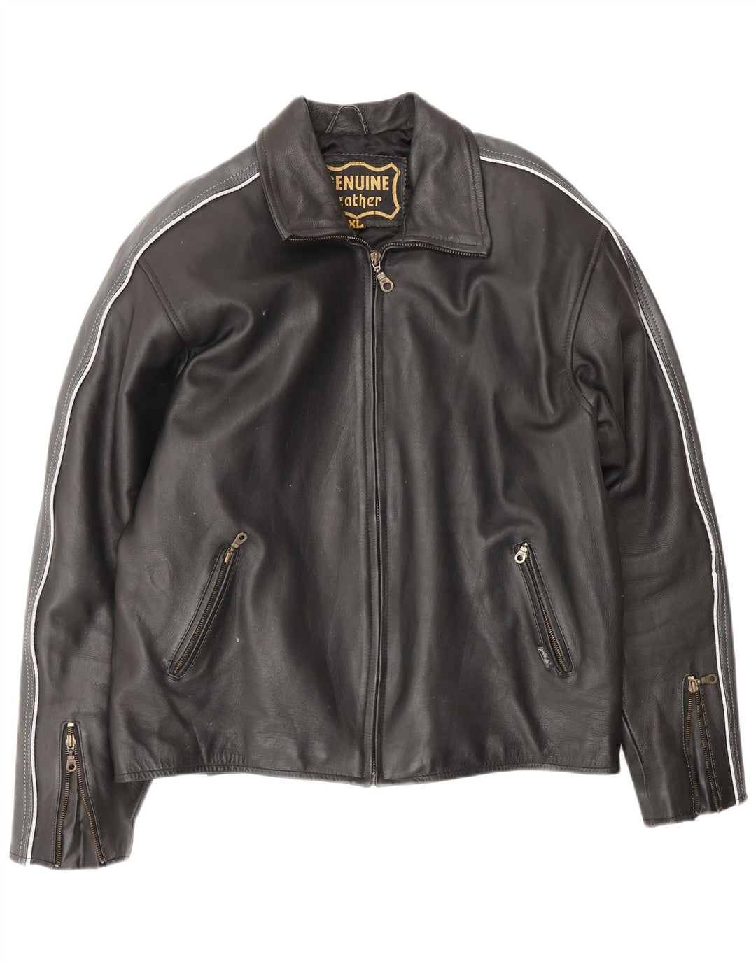 VINTAGE Herre Læderjakke UK 42 XL Sort Colourblock Læder