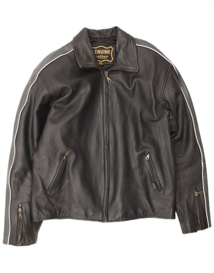 VINTAGE Herre Læderjakke UK 42 XL Sort Colourblock Læder