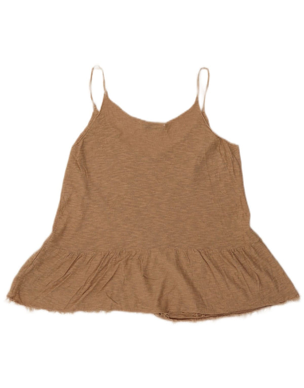 Zara Womens Crop Knit Cami Top UK 10 Small Beige Flecked Bomuld