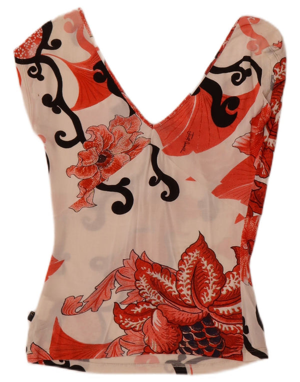 Just Cavalli Damebluse Top UK 14 Large Off White Floral Elastan