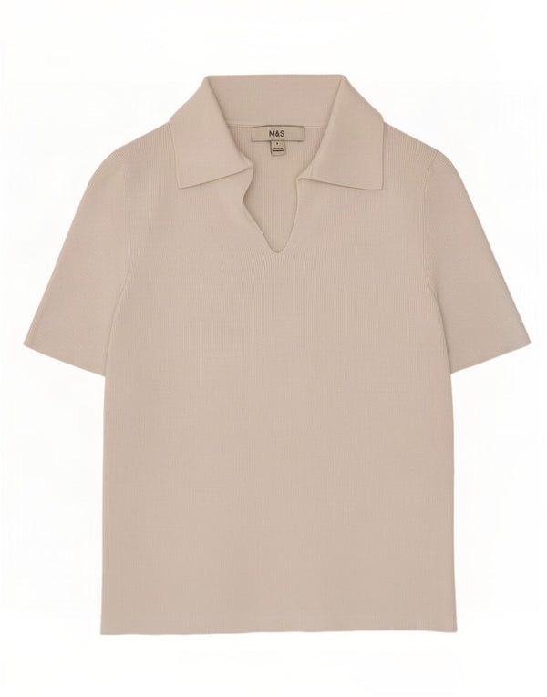 Marks & Spencer Dame Polo Shirt UK 10 Small White Bomuld