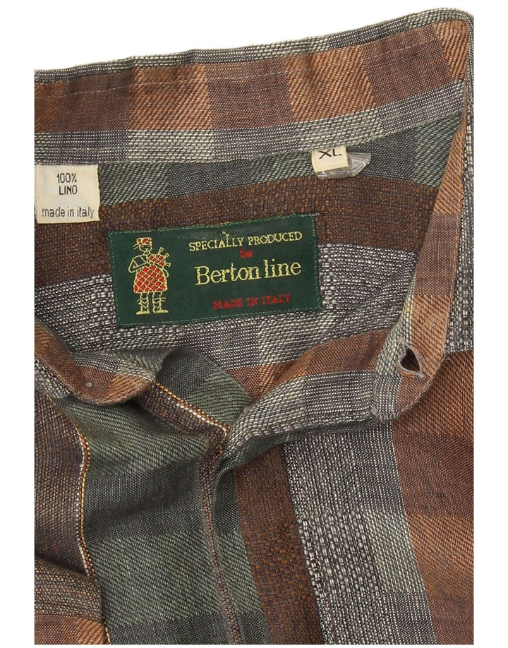 Vintage kortærmet herretrøje XL flerfarvet ternet linned