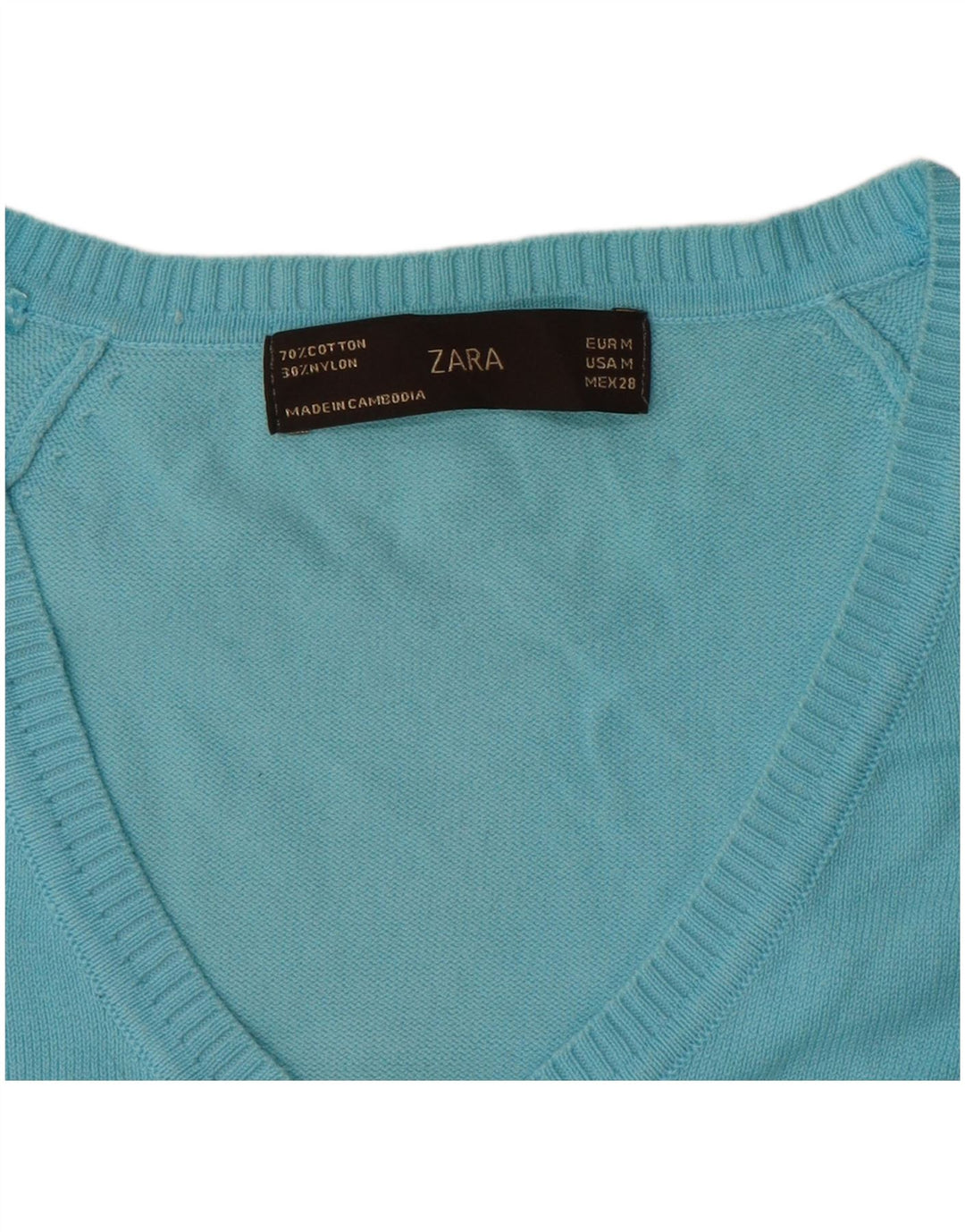 Zara Dame V-hals sweater UK 12 Medium Blue Bomuld