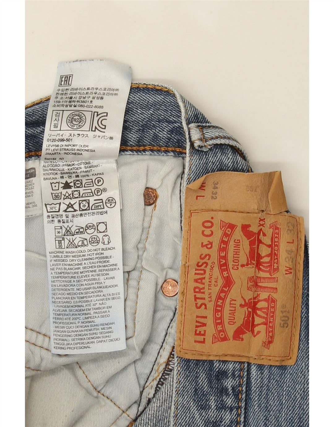 Levi's Herre 501 Distressed Straight Jeans W34 L32 Blå Bomuld