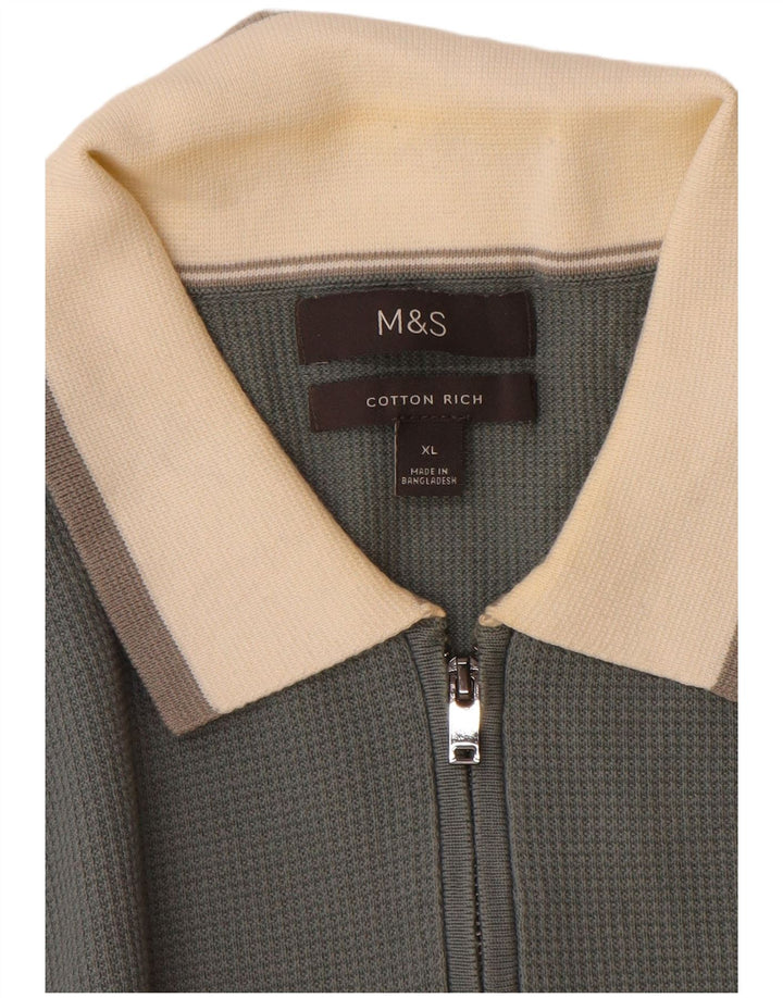Marks & Spencer Herre Polo Neck Jumper Sweater XL Grå Colourblock