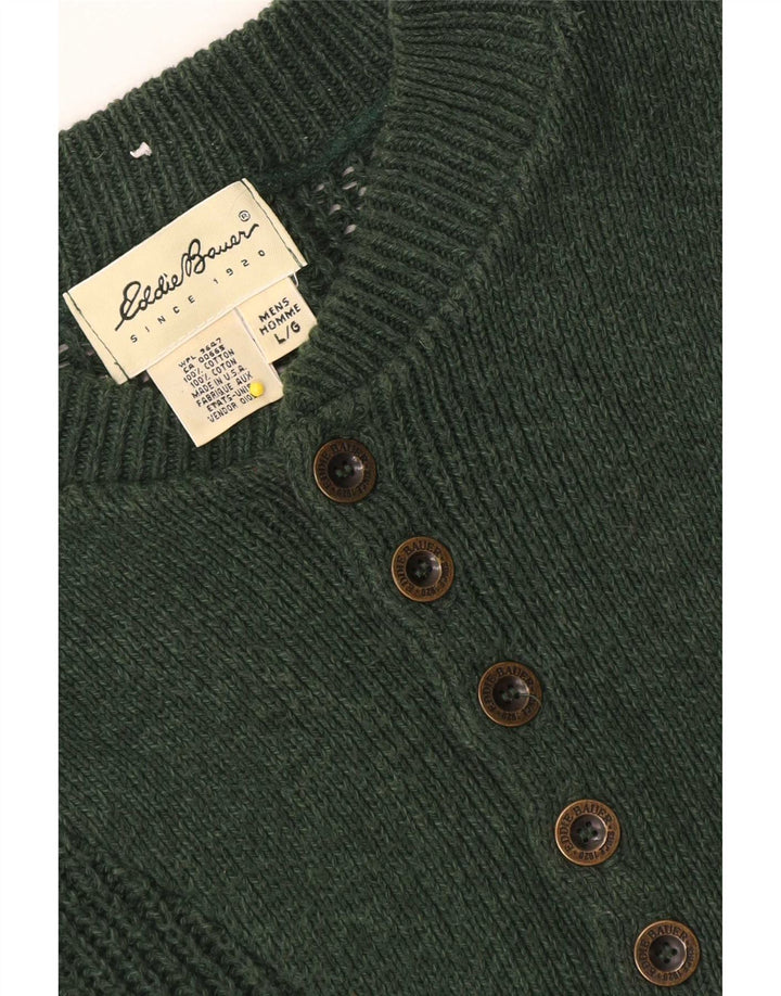 Eddie Bauer Herre Button Neck Jumper Sweater Stor Grøn Bomuld