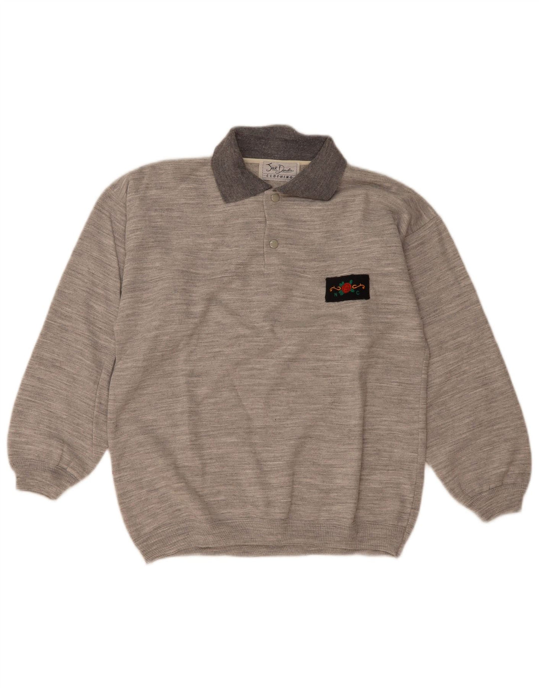 Jack Daniels Herre Polo Neck Sweatshirt Jumper Medium Grå Flecked