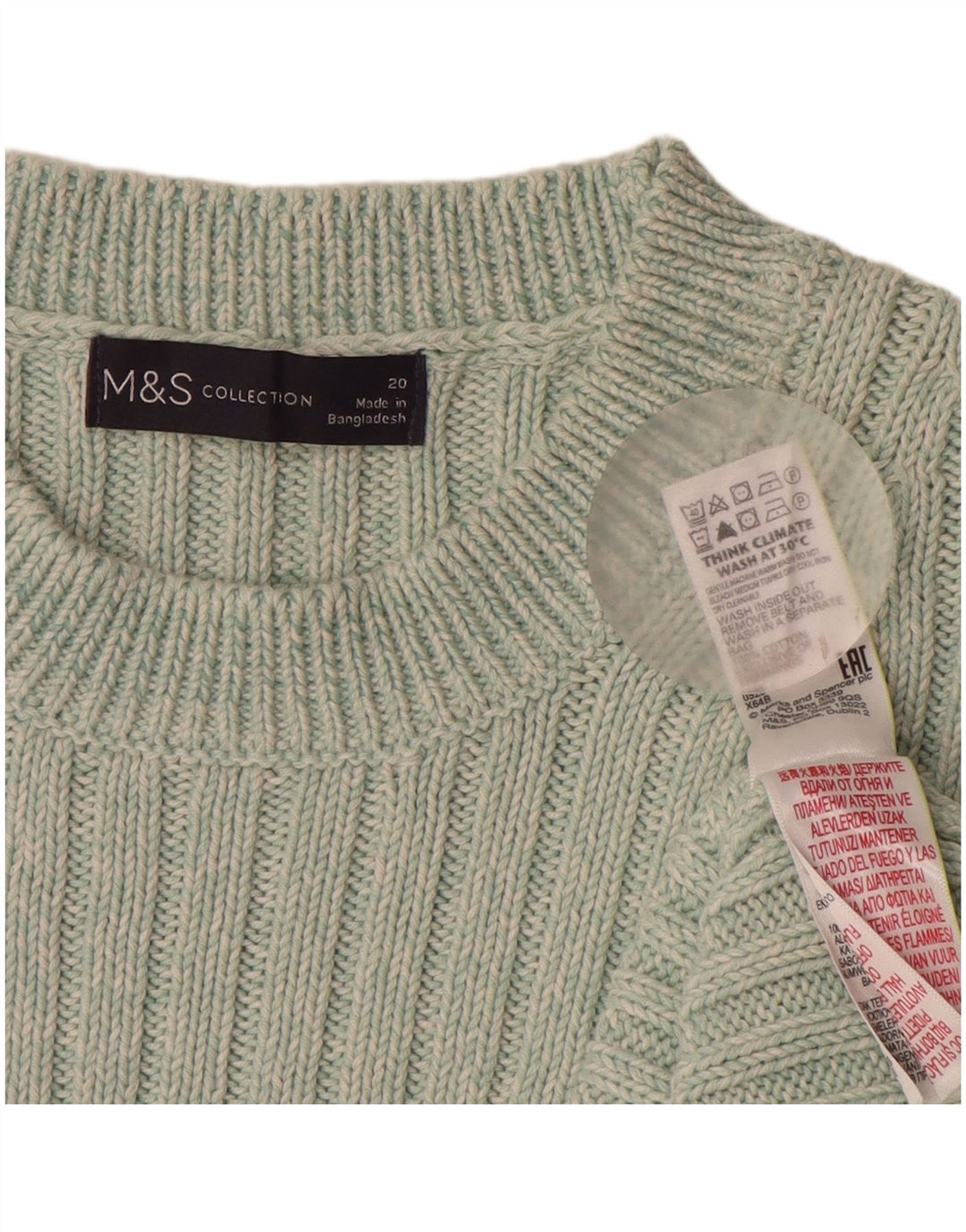 MARKS & SPENCER Dame sweater med rund hals DK 20 2XL Grøn bomuld