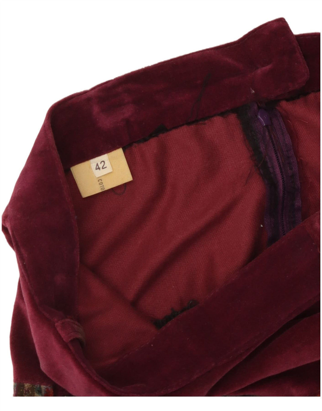 Vintage Kvinders Velvet Flared Nederdel IT 42 Medium W26 Burgundy Fair Isle