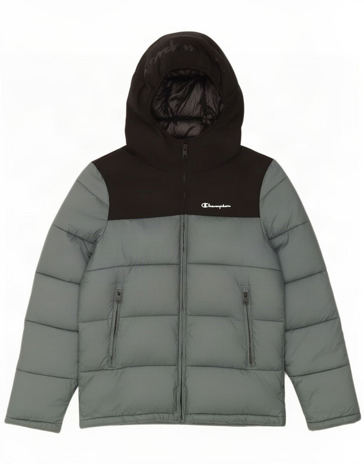 Champion Herre hættepolstret jakke UK 36 Small Grey Colourblock Polyamid