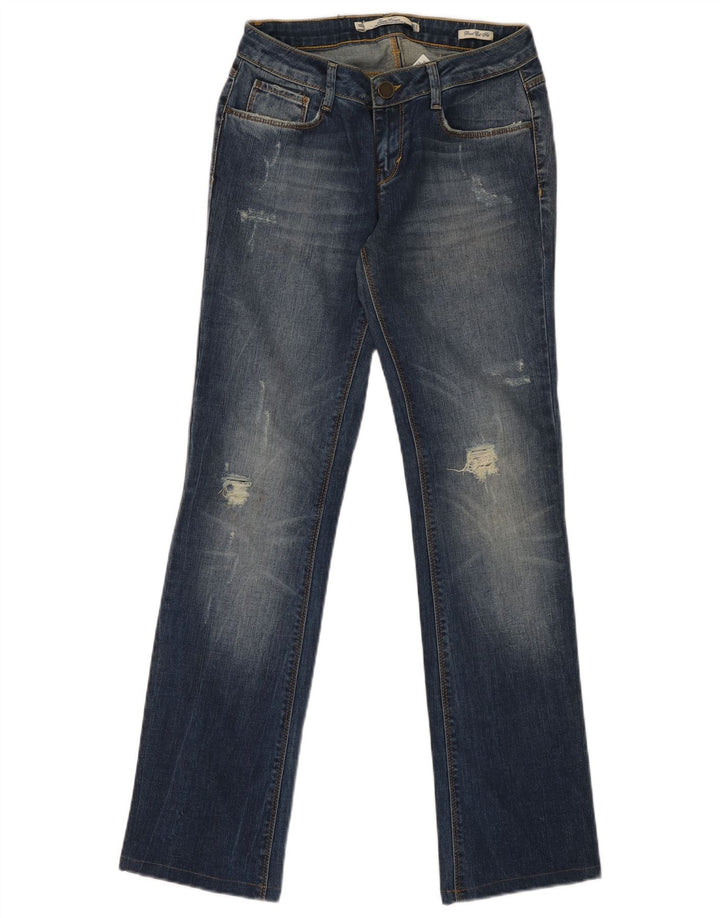 Zara Dame Distressed Bootcut Jeans EU 34 2XS W28 L30 Blå Bomuld