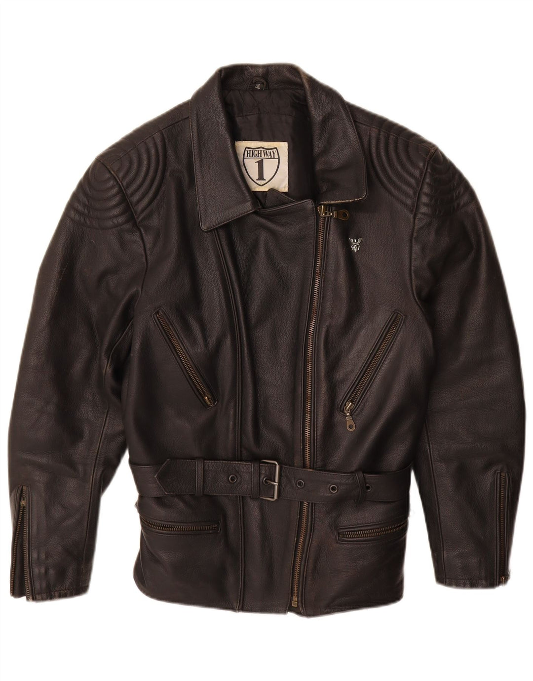 HIGHWAY 1 Dame Biker Jacket IT 40 Lille sort læder